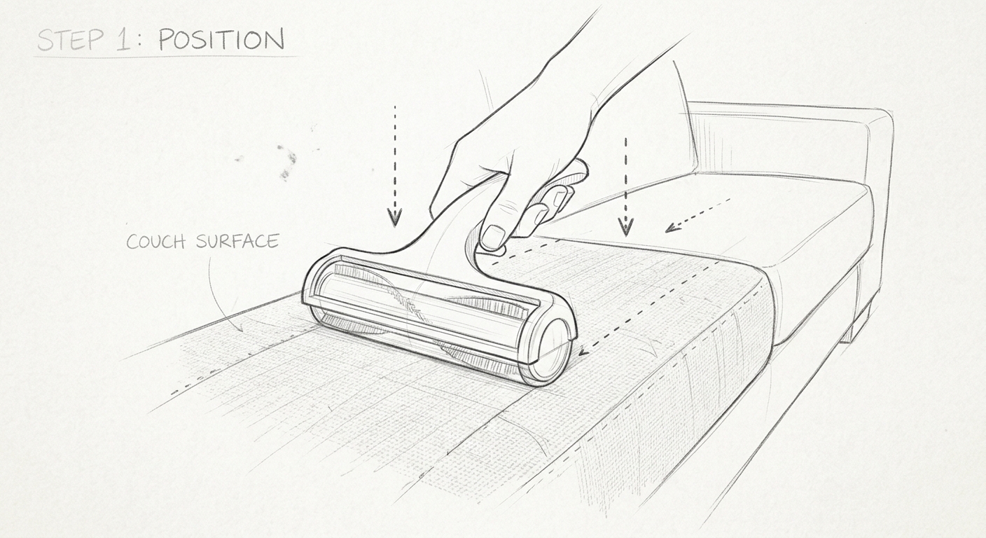 Proper technique for using pet hair roller on couch cushions